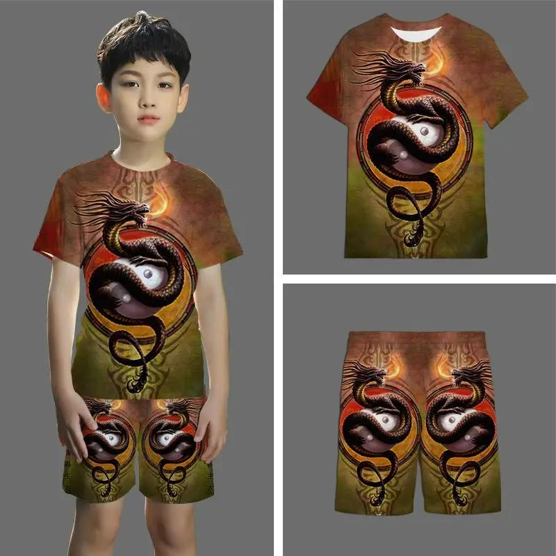 

Детский костюм с короткими рукавами и шортами, спортивный костюм со стереоэффектом 3D, комплект из 2 предметов для школьников и детей, новинка лета 2024 года 160CM