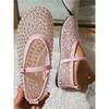 Women's Fashion Flat Shoes, Summer New Mesh Rhinestone Mary Jane Shoes, One Buckle Casual Flats