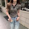Spicy Girl Striped Color Block Short Sleeve Polo - Women's Summer Slimming Versatile Top