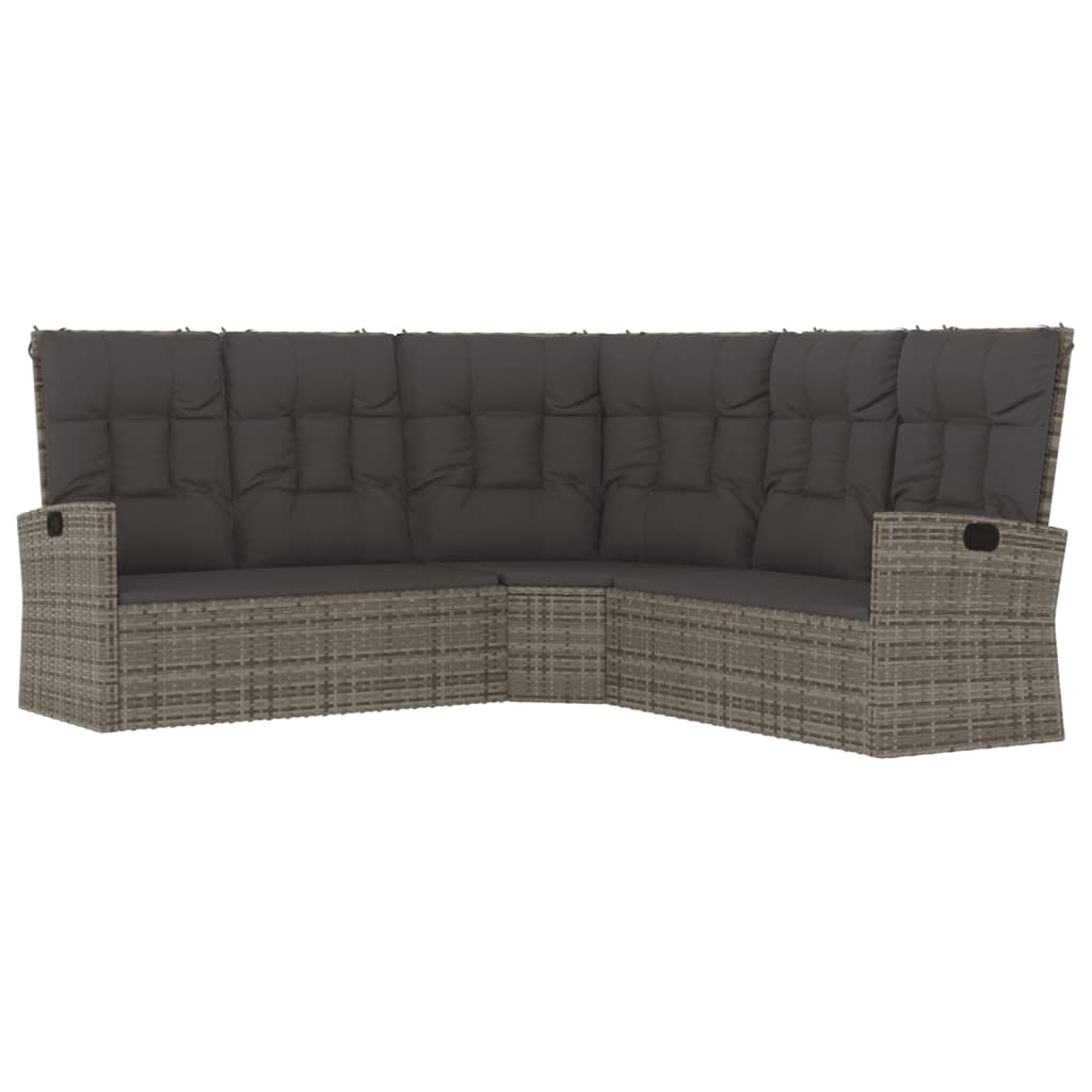 Corner Sofa with Reclining Function and Cushions Grey Poly Rattan