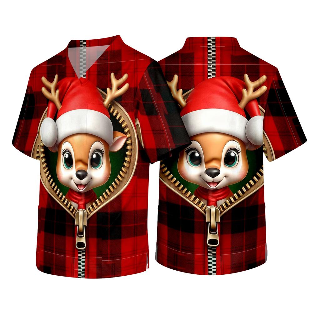 Men's Christmas Themed Holiday Caregiver Uniform for Work In Hospitals and Clinics