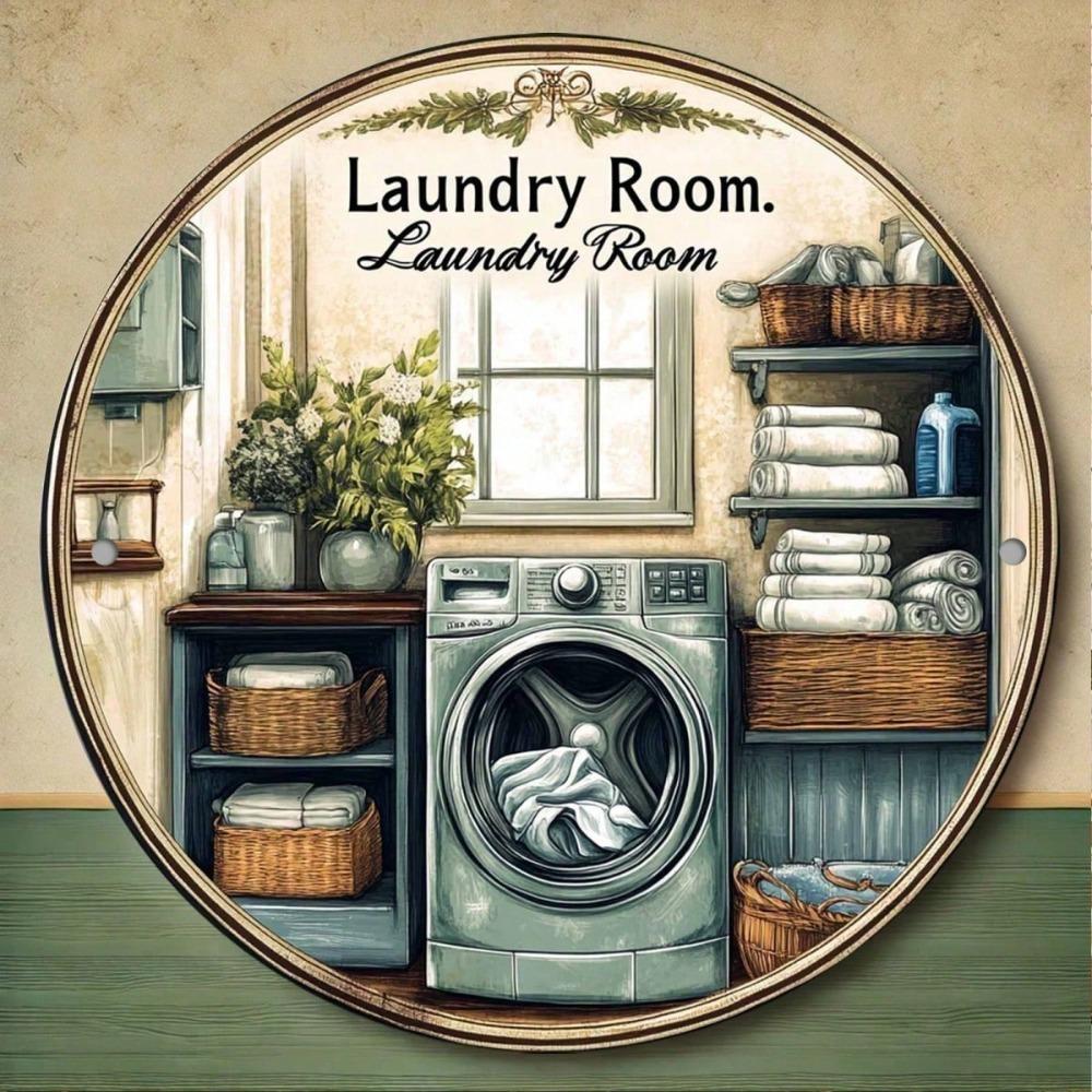 Vintage Laundry Round Metal Wall Sign for Home Cafe