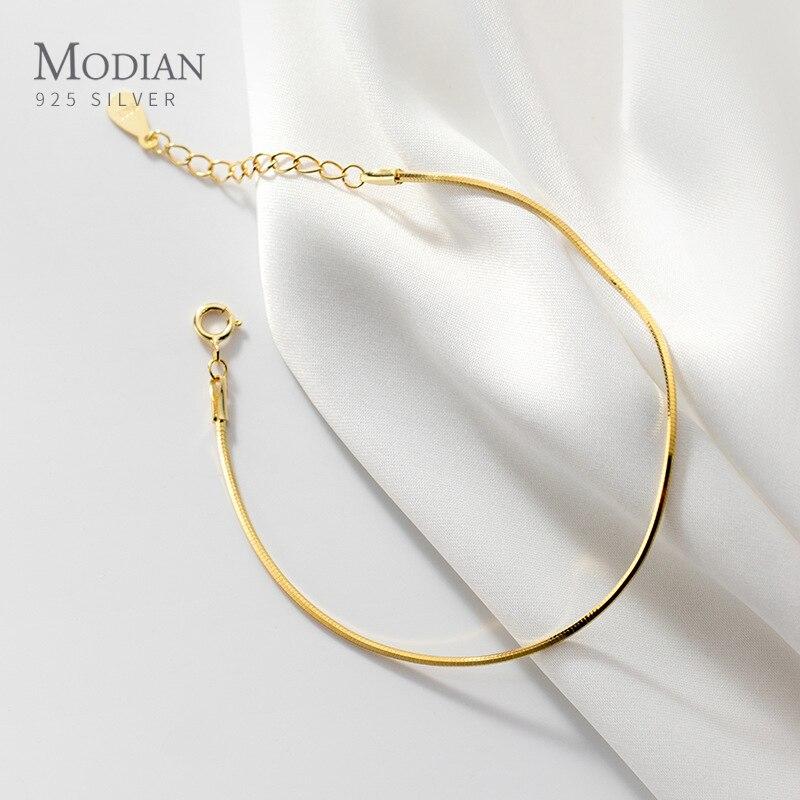 Modian Classic Basic  Sterling Color Stylish Stylish Sleek Minimalist Gold Color Color Snake Chain Women Wrist Bracelet Link Chain Bangle
