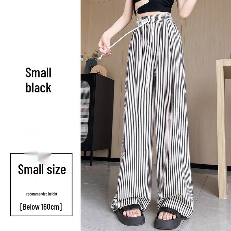 Women's High-Waisted Black & White Striped Wide-Leg Pants - Summer Casual Straight-Leg Trousers.