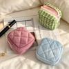 Cute Quilted Corduroy Cosmetic Bag Coin Purse Lipstick Makeup Pouch with Zipper for Travel Toiletry Storage Organizer for Women