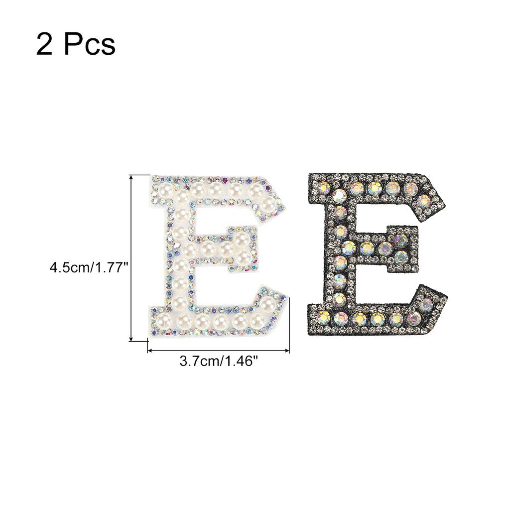 2pcs Iron On Patch Decorative Glitter Pearl Applique Rhinestone English Letter for Clothes Applique DIY Handmade Bag Hat Jeans