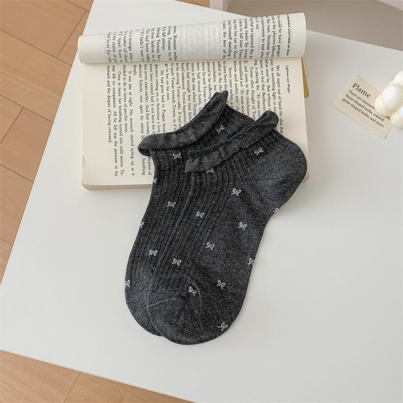 

Female Spring and Summer Thin Money All Kinds of Love Breathable Moisture Absorption Short Cotton Socks 1 pair серый/чёрный