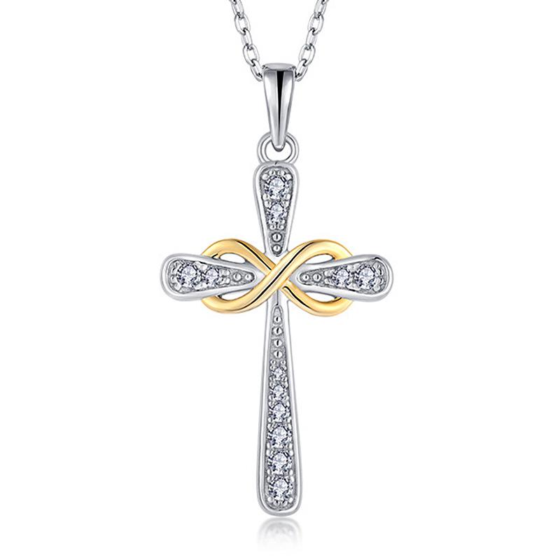 Sterlingsilber S925 Kreuz Halskette mit Schleife Zirkon Anhänger für Damen - Trendiges Schmuck Accessoire