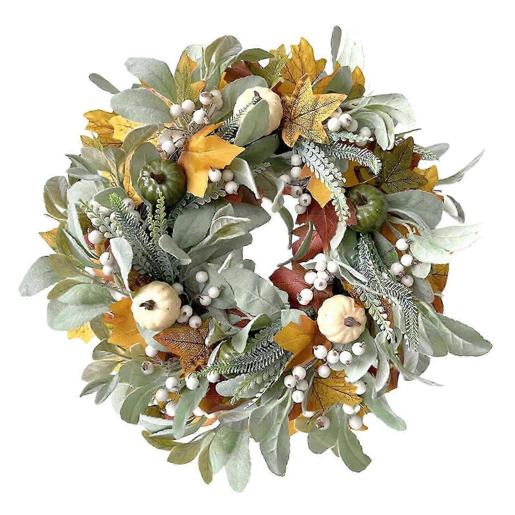 2026 Fabric Fall Wreath with White Pumpkin and Maple Leaves, 45cm
