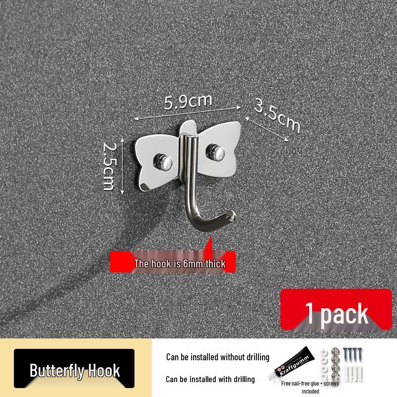 Strong Adhesive Stainless Steel Wall Hook for Kitchen, Clothes, and Hats - No Drill Required