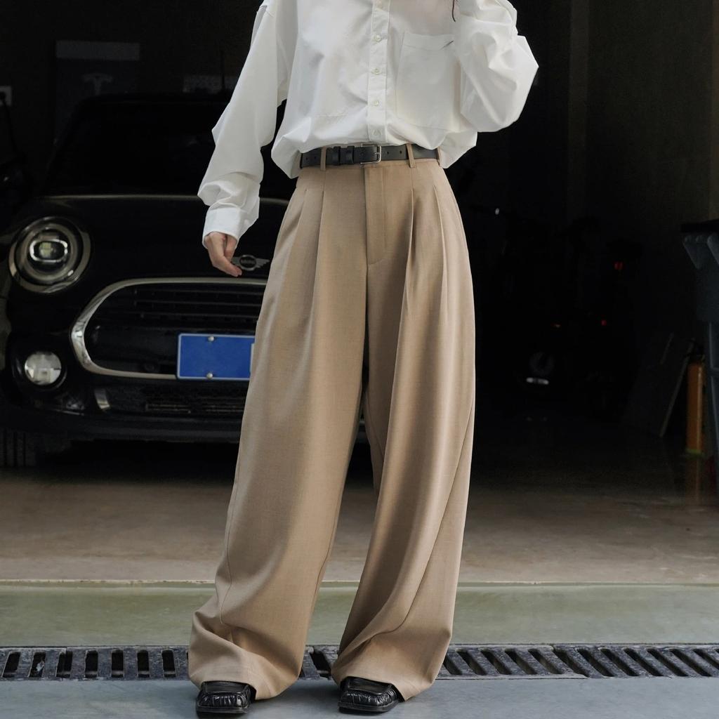 Early Autumn Commuting High Waisted Wide Leg Western Pants For Women, Loose Silhouette Texture Casual Pants