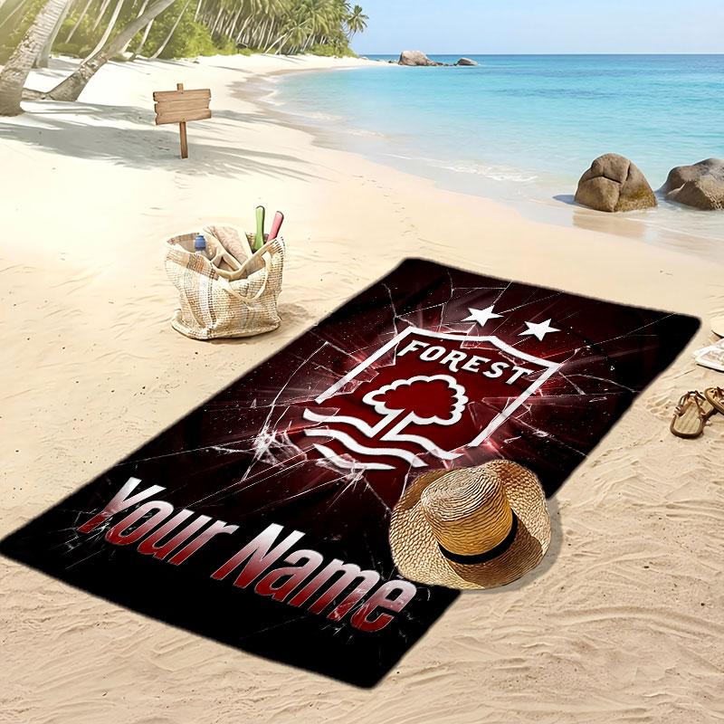 Telo Mare Personalizzato Stampato Nottingham Forest FC Logo Calcio Supporto Nome Personalizzato Testo Asciugamano Assorbente Per Sport Viaggio Regalo Speciale