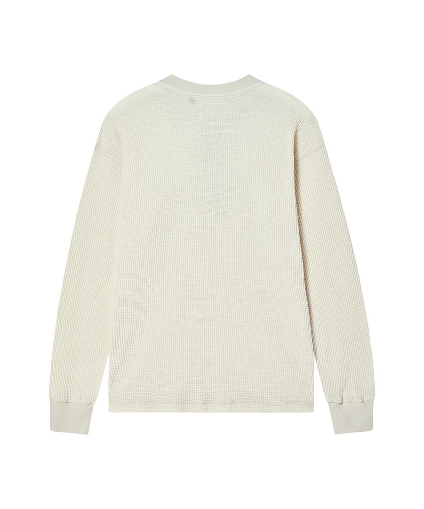 BEYOND CLOSET [Collection Line] Washed Cotton Waffle Henley Neck T-Shirt Ivory