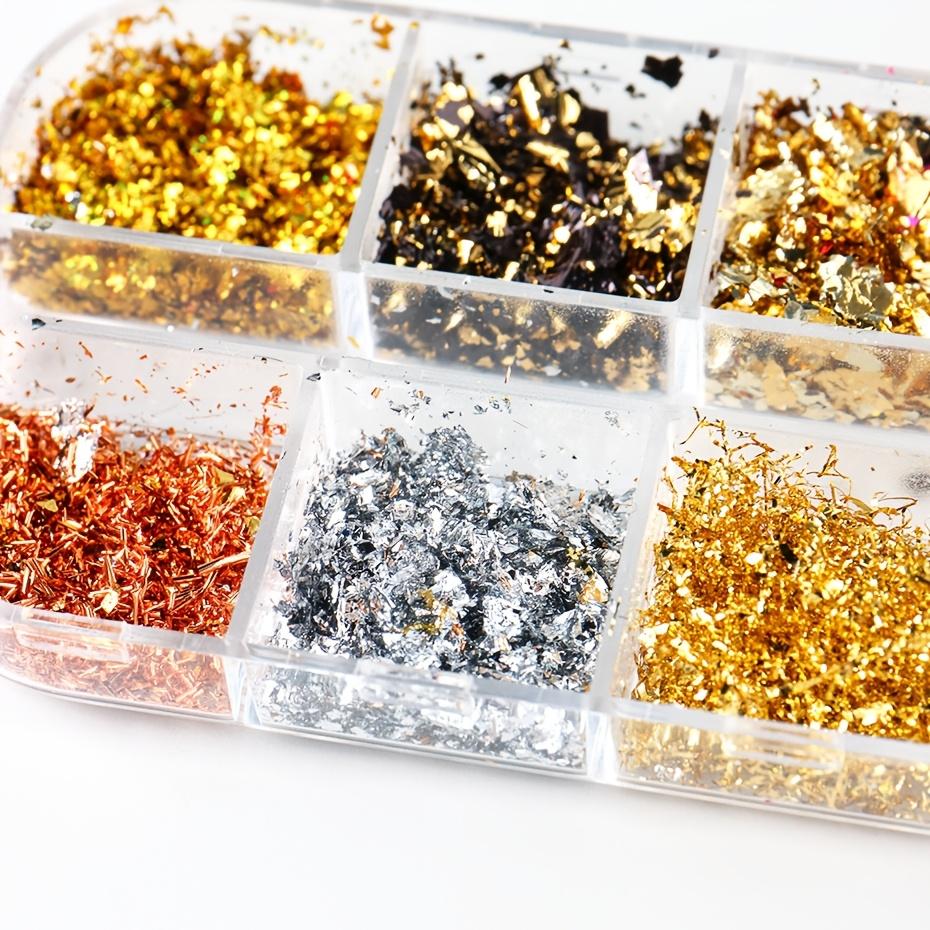 12 Grids Colorful Golden Foil Nail Sequins Featuring Irregular Aluminum Flakes, Perfect for Shiny Nail Designs Decorations for Manicures