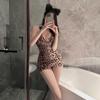 Water-Soluble Leopard Print Hip-Hugging Low-Cut Mini Skirt Lingerie for Mature Women
