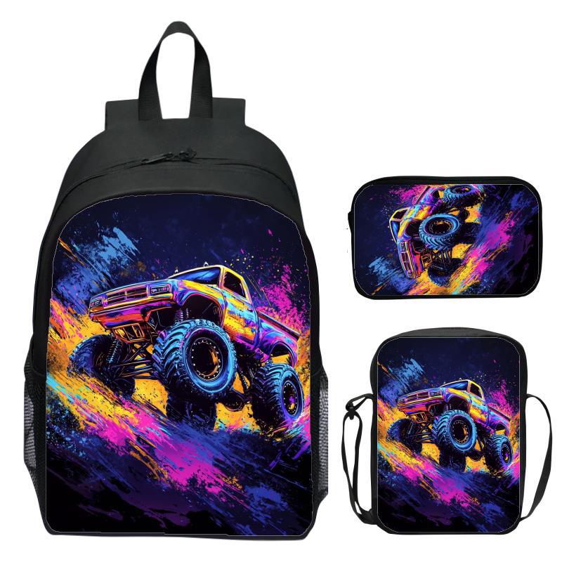 16 Inch Three Piece Set Children's Backpack Monster Truck Elementary School Backpack Shoulder Bag Pencil Case