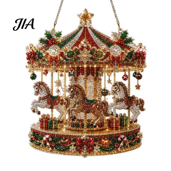 Decorative Acrylic Craft Christmas Faux Diamond Art Suncatcher, 2D Flat Window Hanging Ornament, Seasonal Home Accents Beaded Pattern Holiday