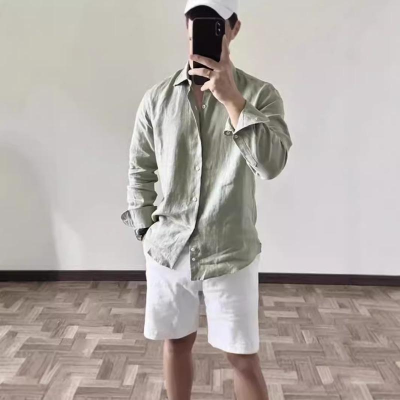 Men Loose Breathable Solid Color Long Sleeve Casual Daily Shirt