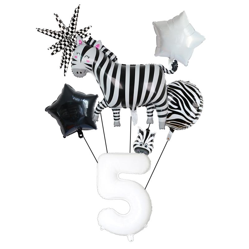 7Pcs/set Jungle Party Theme Foil Balloons Kids Birthday Party Decoration Zebra Giraffe Cute Animals Ball Air Globos Toys Gifts