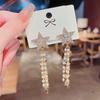 Silver Needle Super Flash Five-pointed Star Earrings Feminine Versatile Fringed Pearl Earrings Temperament Earrings Tide