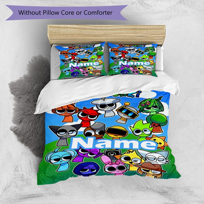 3pcs Duvet Cover Set (1*Duvet Cover + 2*Pillowcase, Without Core), Custom Name Sprunki Game Pattern Bedding Set, Home Bedroom Decor Gift