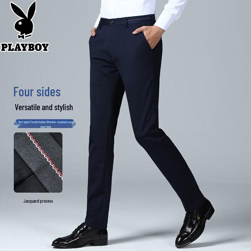 PLAYBOY Men s Elastic Slim Fit Business Casual Pants 34