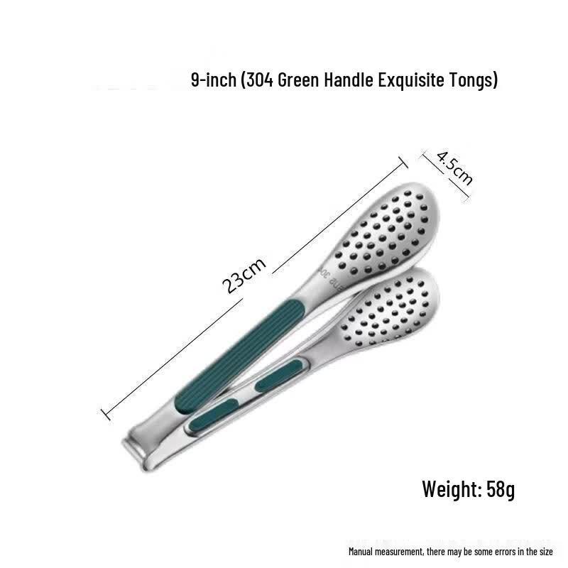 304 Stainless Steel Green Handle Food Tongs