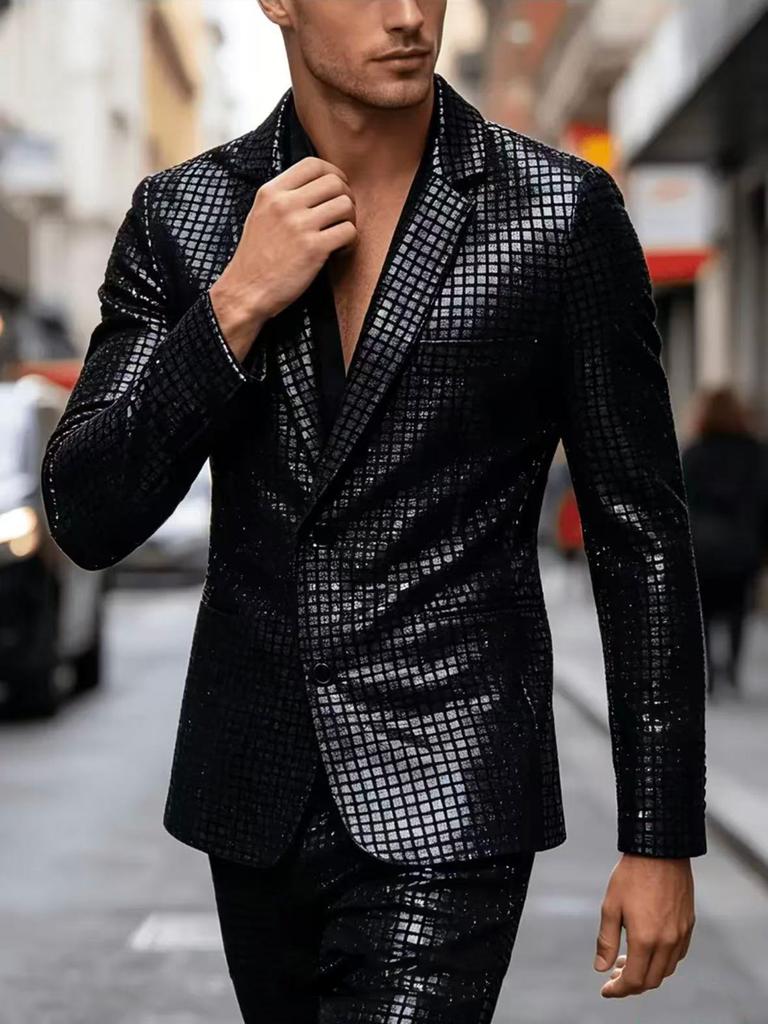 Mens Sequined Blazer Nightclub Party Performance Fashion Casual Suit Jacket