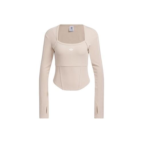 adidas Originals athletic long-sleeve slim-fit T-shirt for women, taupe XL серо-коричневый