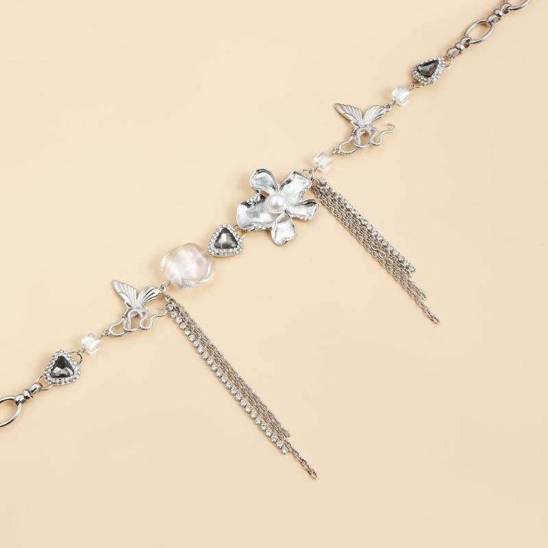 Elegant Butterfly and Pearls Chokers Necklace Adjustable Tassels Neck Jewelry Gift for Fashionable Women and Teens