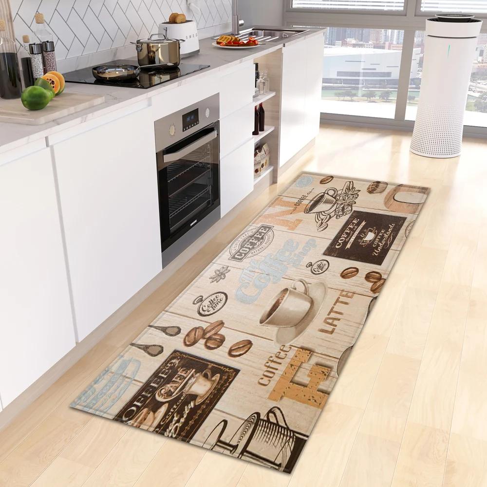 Themed Vintage Kitchen Runner Rug Non-Slip Durable Mat for Kitchen Aisle Coffee Corner Creative Coffee Party Prep Area Decor