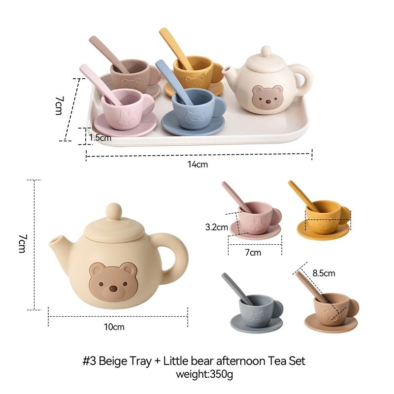 

Montessori Afternoon Tea Set Baby Teething Toy Kids Simulated Kitchen Silicone Teapot Teacups Infant Early Education Toy Gift флуоресцентний жовтий колір