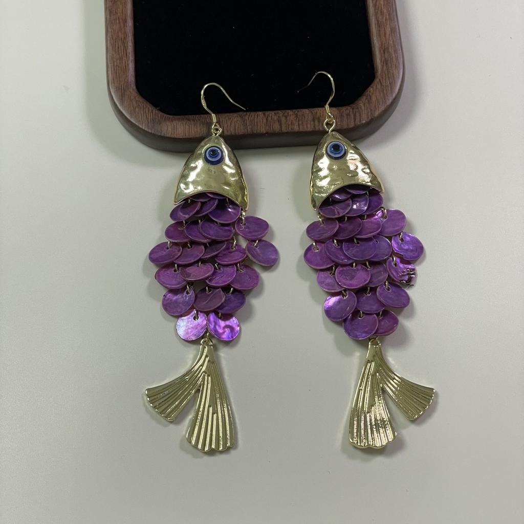 Exaggerated and Unique Colorful Scale Fish Earrings, Fashionable,  High-end Earrings, New Style for Women