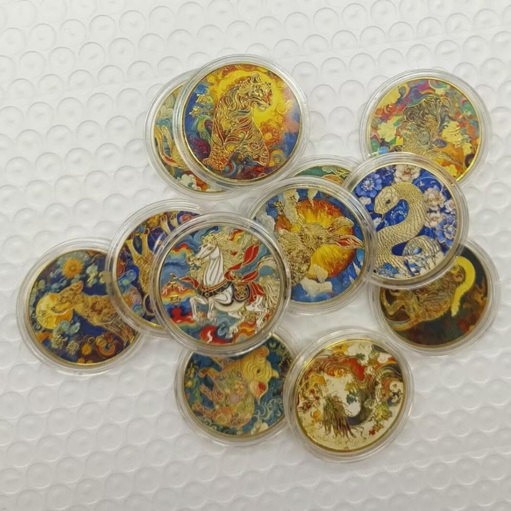 Colorful Zodiac Commemorative Medals, 12 pieces, Cartoon Zodiac Coins, Small Gifts, Random Gifts, Christmas gift, Stocking stuffers