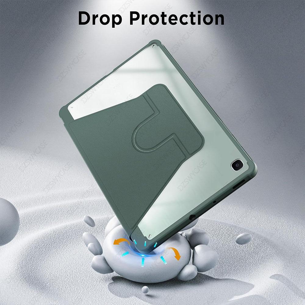 Case for Samsung Galaxy Tab S6 Lite 10.4 Inch // with Pen Holder, 360 Degree Rotation Protective Cover Transparent