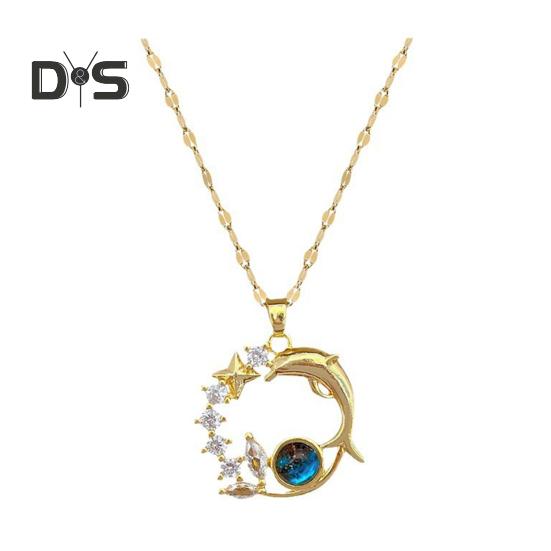 

Ожерелье в виде звезды дельфина с кубическим цирконием, подвеска в виде планеты неба, ожерелье с изображением океанских животных, цепочка для ключицы, подарок для женщин синий