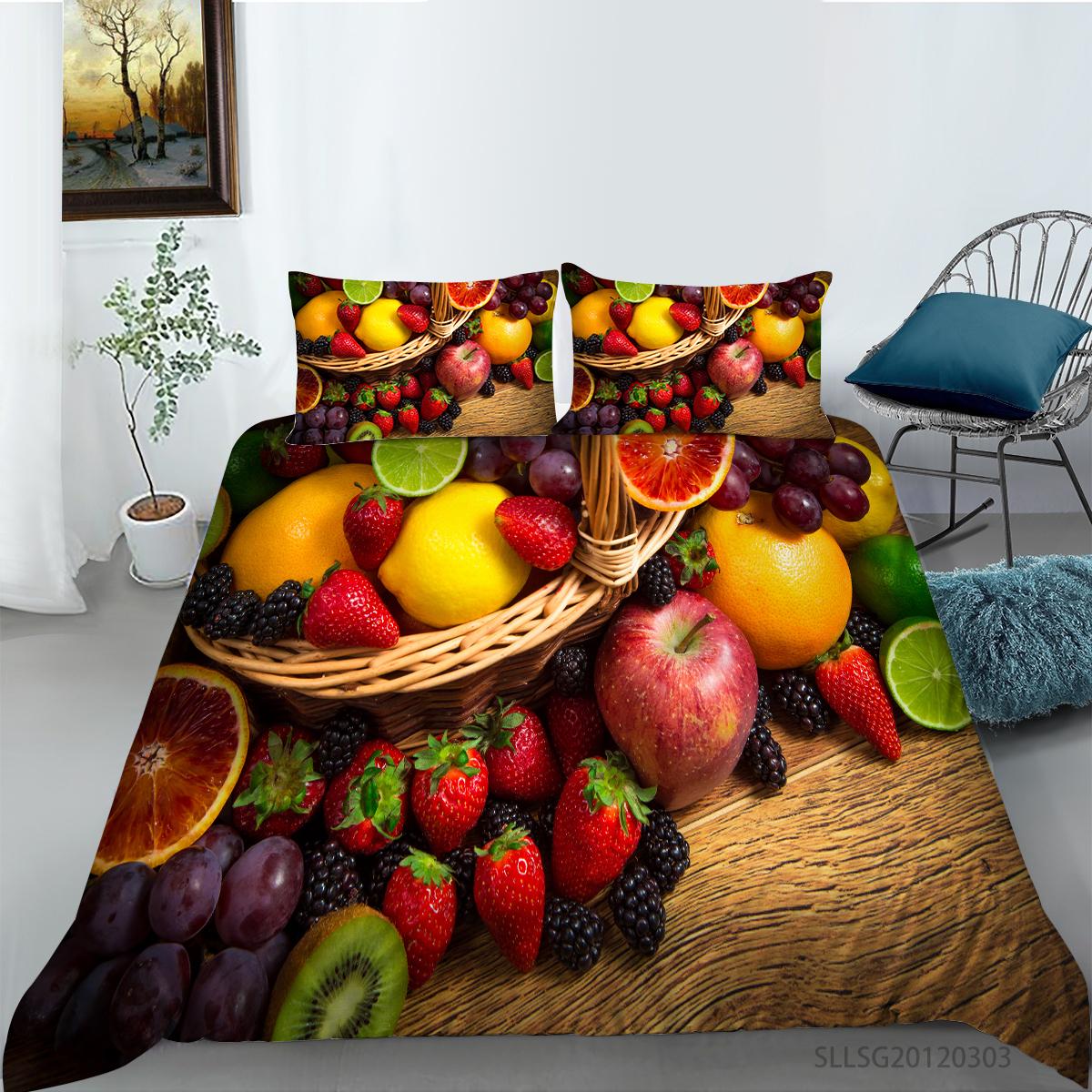 

3D фруктовое постельное белье из микрофибры, пододеяльник и наволочка, 2 или 3 предмета свежей и удобной молнии, моющиеся, супермягкие украшения для дома Baby 100x135cm