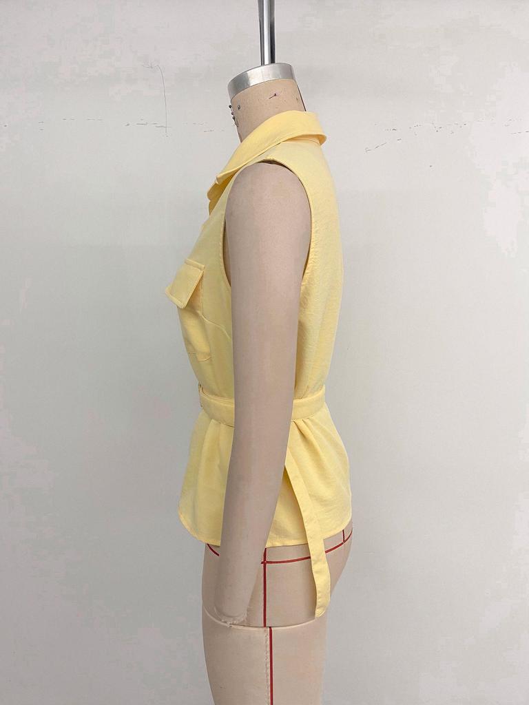 European & American 2026 Summer Women's Sleeveless POLO Collar Waist-Cinching Pullover Shirt