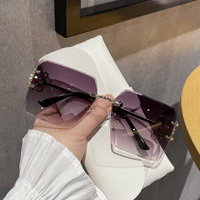 Women's Glasses Sun Protection UV Protection Fashion Personality Retro Artistic Street Shot Concave Shape Travel Chinese Knot Rimless Sunglasses
