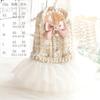 Pet Fur Patchwork Mesh Dress Autumn Winter Bow Sweater Coat Cat Princess Fluffy Winter Skirt Pearl Lace Small Dog Teddy Bear Pet