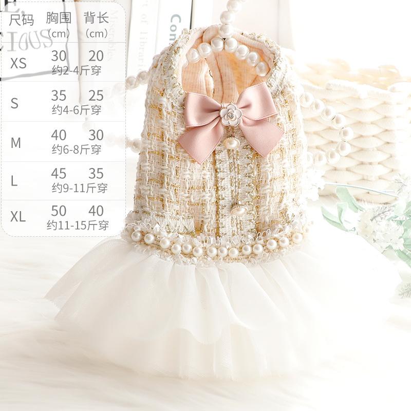 Pet Fur Patchwork Mesh Dress Autumn Winter Bow Sweater Coat Cat Princess Fluffy Winter Skirt Pearl Lace Small Dog Teddy Bear Pet