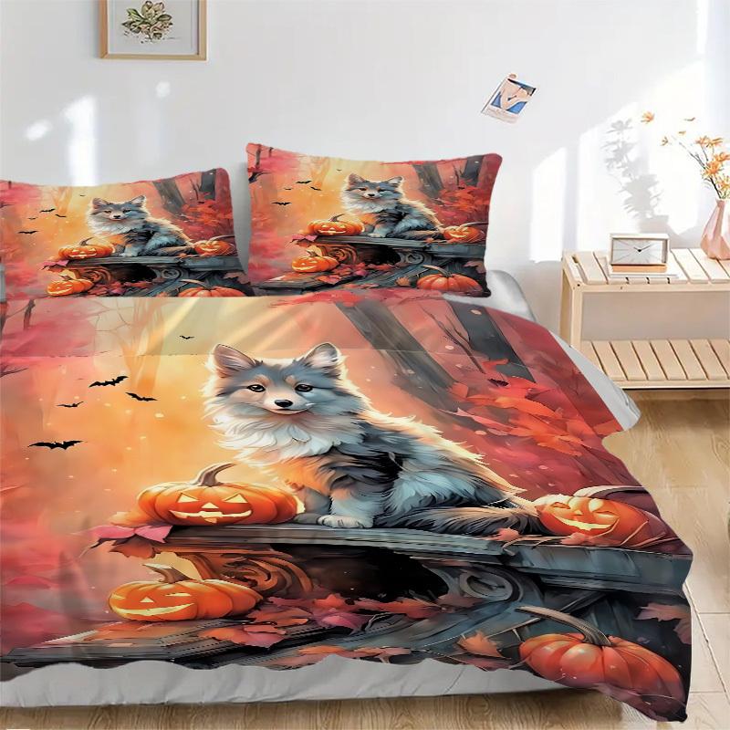 

3pcs Fox, Autumn Pumpkin Duvet Cover Set -Includes 1 Duvet Cover and 2 Pillowcases, No Quilt Core, All-Season Home Decor yy251111191 135x200cm