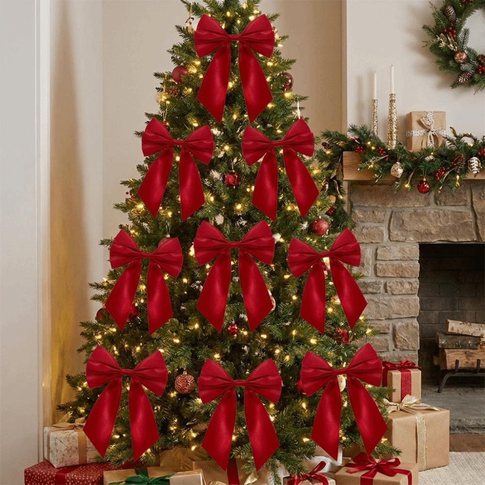 10Pcs Reusable Xmas Tree Bows Solid Color Christmas Decorative Bow Wedding Party