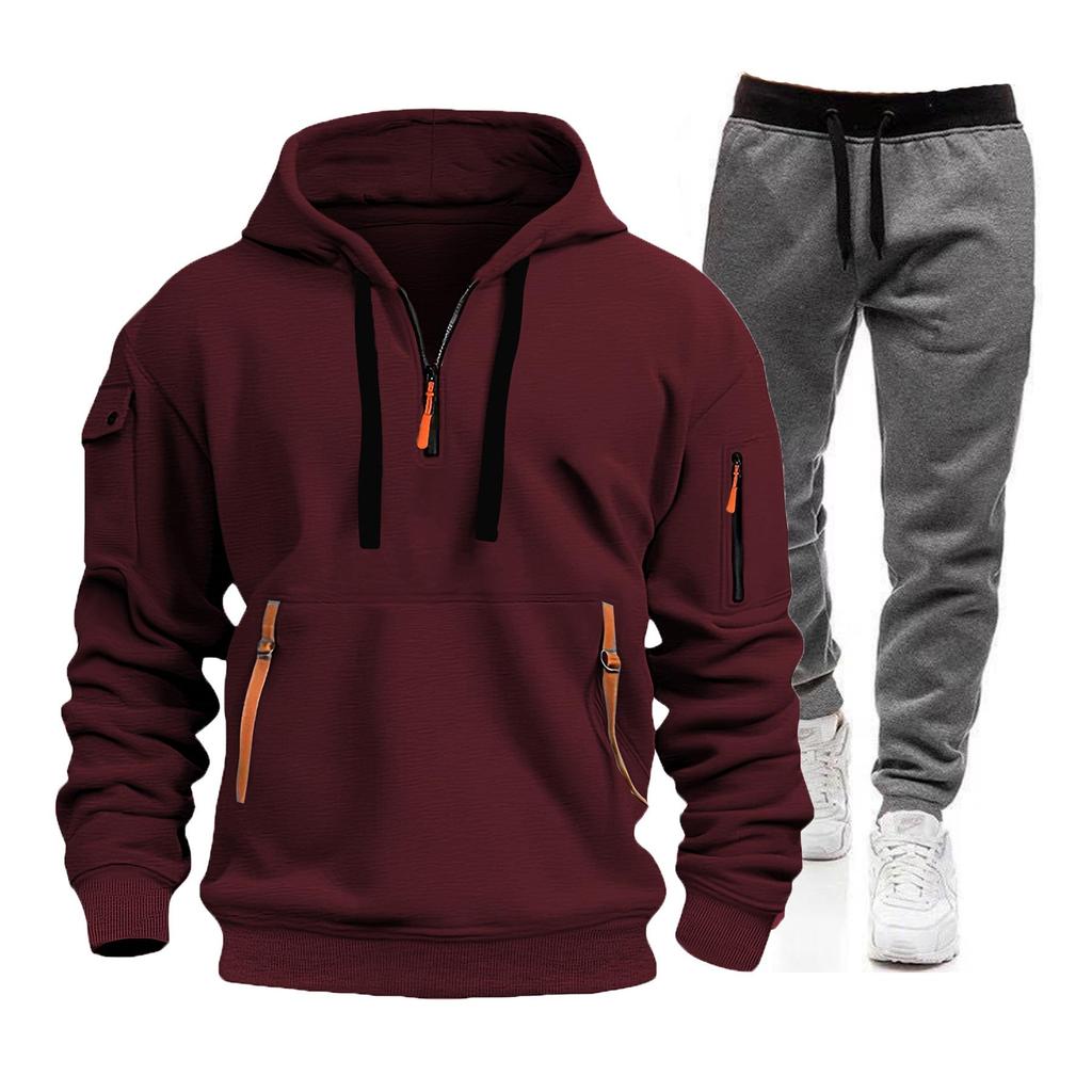 Men's 2024 Spring & Autumn Sports Zip Hoodie Sweatshirt & Sweatpants Set