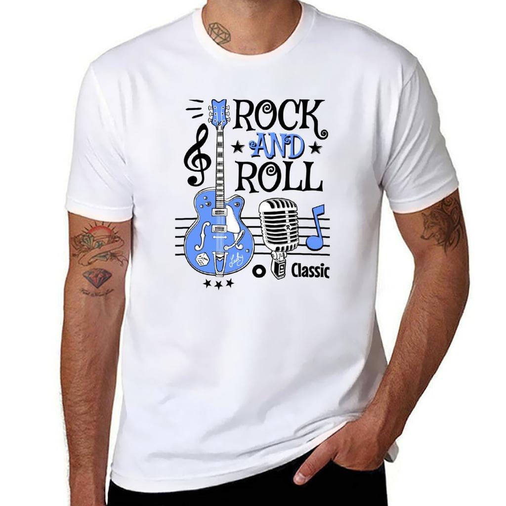 Rockabilly Music Retro Guitar Classic Rock And Roll Microphone Vintage Sock Hop Tshirt Quick Dry Fishing Tshirt