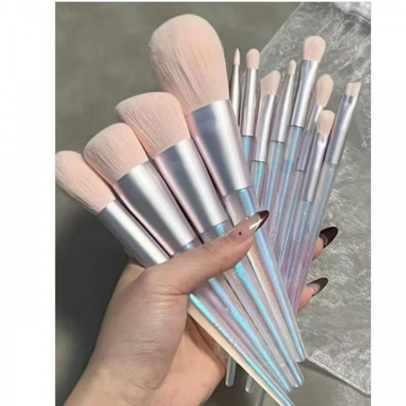 12-Piece Professional Makeup Brush Set With Glitter Acrylic Handle Portable Cosmetic Brushes Eyeshadow Blending Contouring