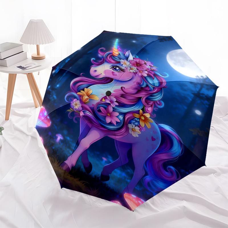 1pc Unicorn Fantasy Forest Moonlight Umbrella with Plastic Handle,Suitable for All Seasons Home Travel Outdoor Umbrellaptys31096