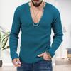 Pull en tricot pour hommes, col en V profond, manches longues côtelées, couleur unie, coupe ajustée, doux et chaud, automne hiver décontracté, pull pour homme, sweat-shirt en tricot