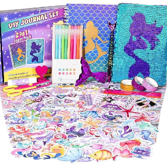 2-Pack DIY Journal Kit for Girls Ages 8-12 13 14 Year Olds, Birthday Gifts for Teen Girls, 110pcs Cute Scrapbook Supplies Stationary, Journaling Art