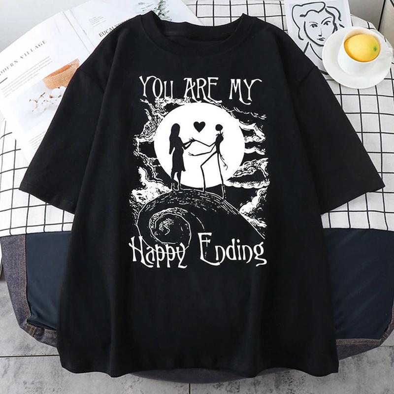 Vintage TShirts Nightmare Before Christmas Print Shortsleeve Gothic Women Unisex Tshirt Top Y2K Shirt Streetwear Harajuku